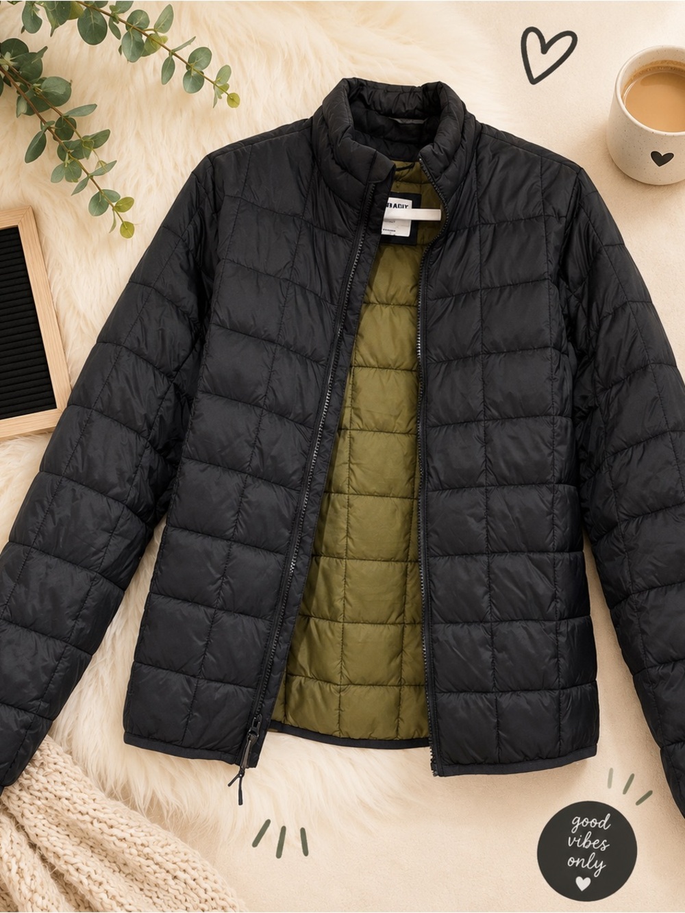 COOL SUMMER NIGHTS Old Navy Men's Black and Olive Puffer Jacket